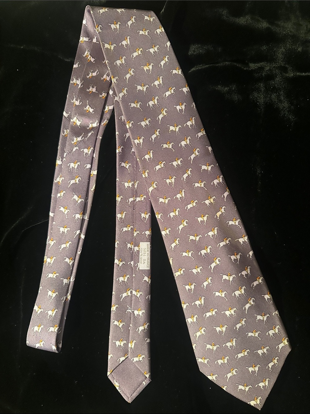 Hermes Lavender Silk Tie with Equestrian Motif